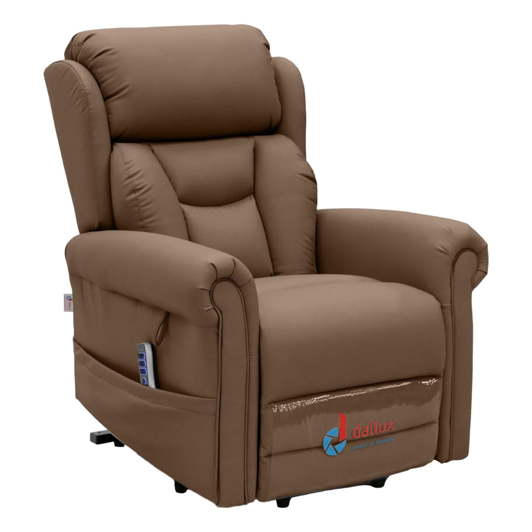 Nevis Healthcare – Triple Motor Riser Recliner Mobility Chair in Chestnut 4-Way Stretch Faux Leather