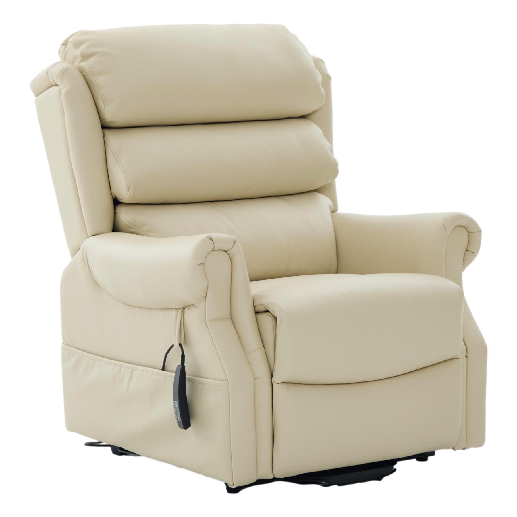 The Carlton Genuine Leather Riser Recliner in Cream - Dual Motor Mobility Chair