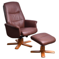 The Kansas Swivel Recliner Chair in Chestnut Genuine Leather and Cherry base.