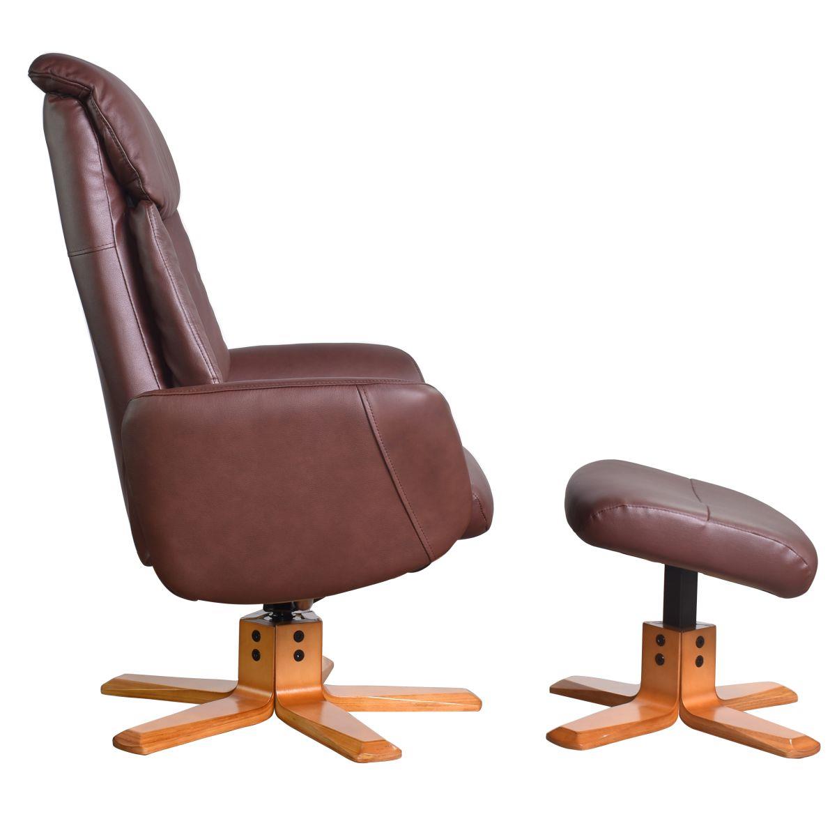 The Indiana Swivel Recliner Chair in Chestnut Genuine Leather and Cherry base - Refurbished