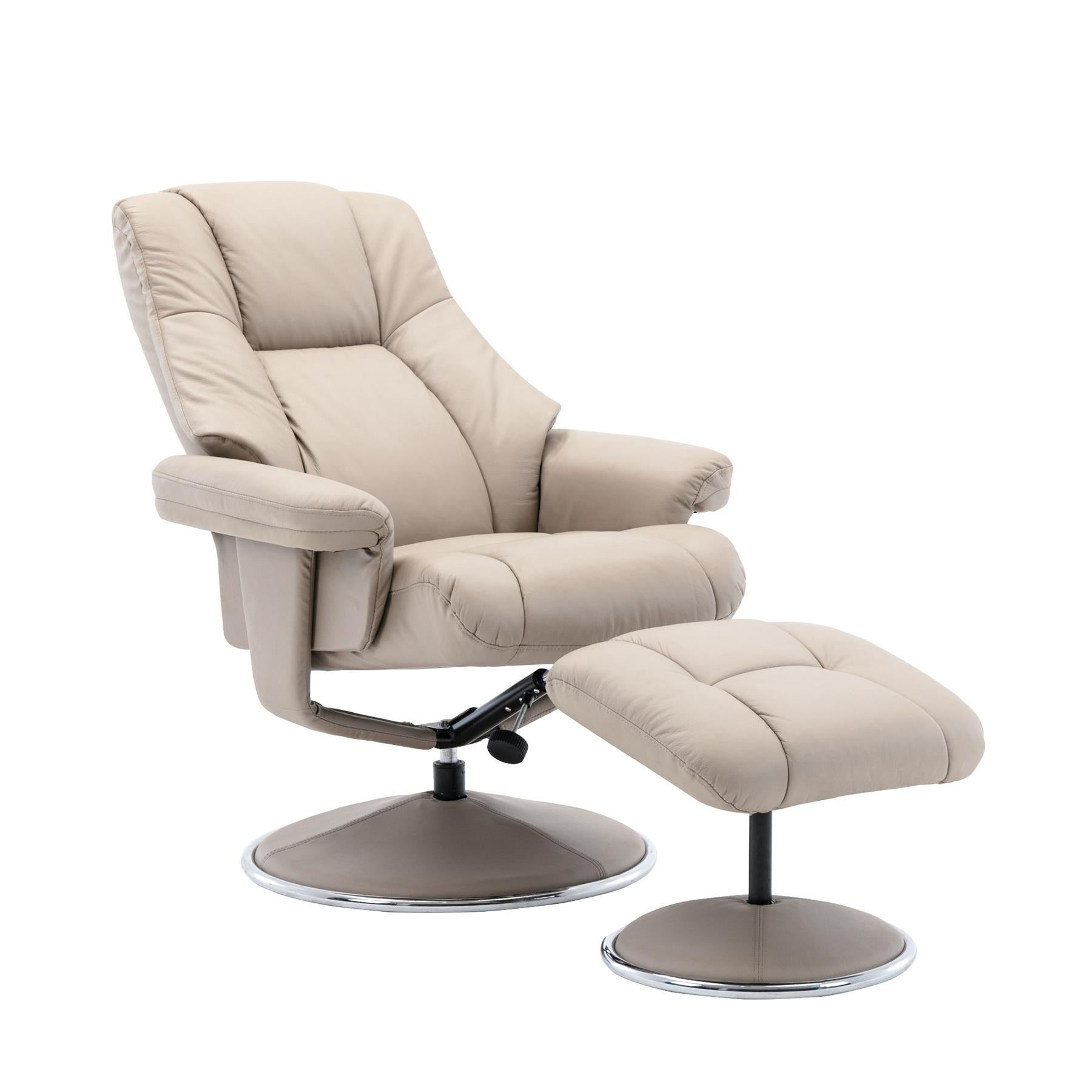 The Denver Swivel Recliner Chair & Footstool - Genuine Leather - Pebble - Clearance