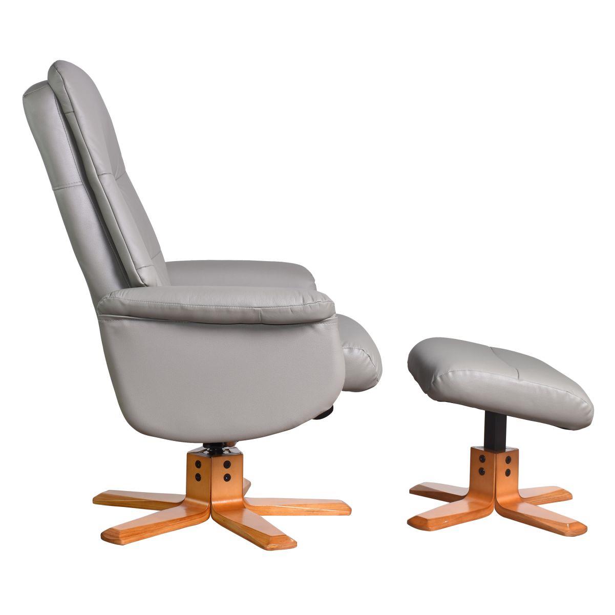 The Kansas Genuine Leather Swivel Recliner Chair in Husky with Cherry base - Refurbished