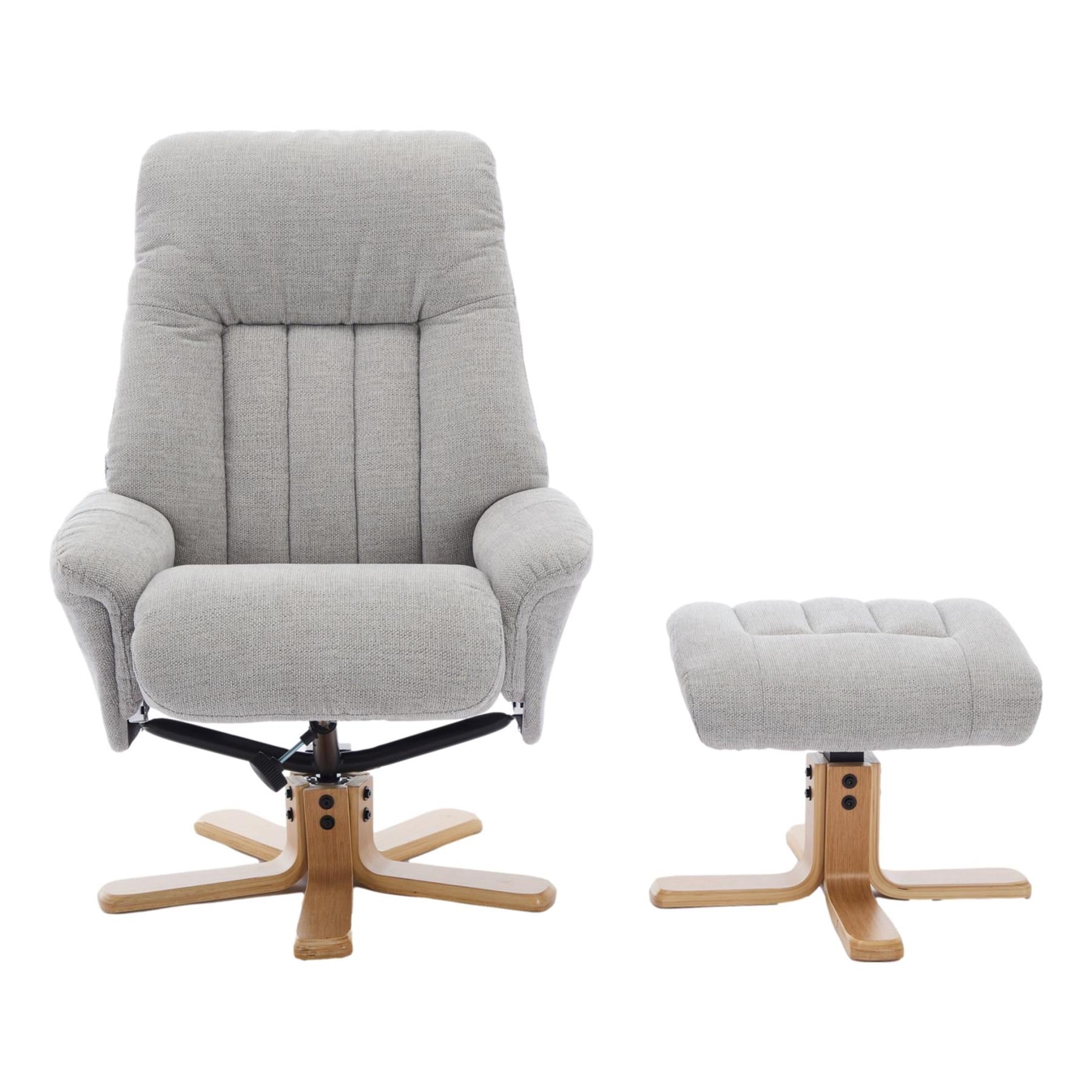 The Paris Swivel Recliner Chair & Footstool in Lille Cloud Fabric - Refurbished