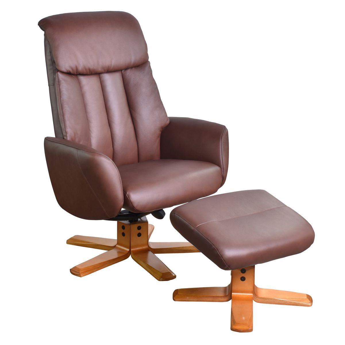 The Indiana Swivel Recliner Chair in Chestnut Genuine Leather and Cherry base - Refurbished