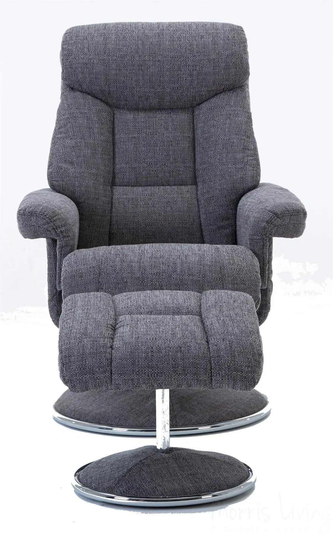 Biarritz Soft Fabric Swivel Recliner Chair & Matching Footstool In Lisbon Grey GFA