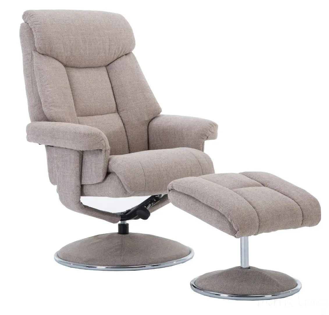 Biarritz Soft Fabric Swivel Recliner Chair & Matching Footstool In Lisbon Wheat GFA