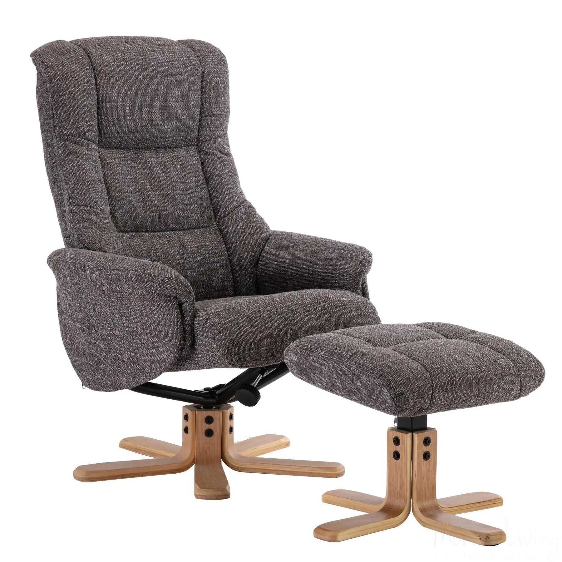Cairo Swivel Recliner Chair & Footstool in Grey Lisbon Fabric Morris Living