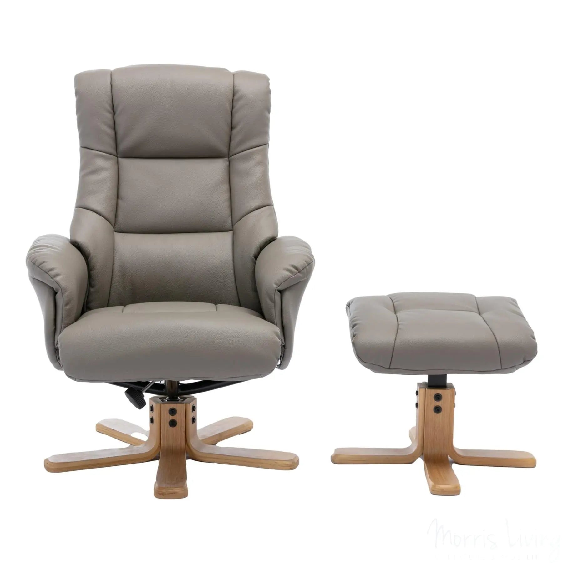 Cairo Swivel Recliner Chair & Footstool in Grey Plush Faux Leather Morris Living