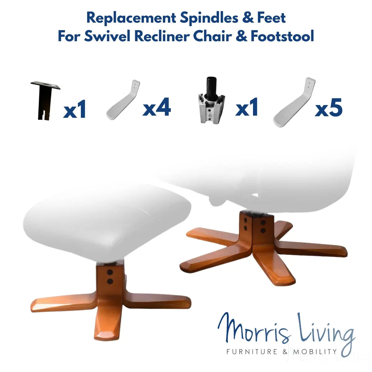 Cherry - Swivel Chair & Footstool Replacement Leg & Spindle Pack Morris Living
