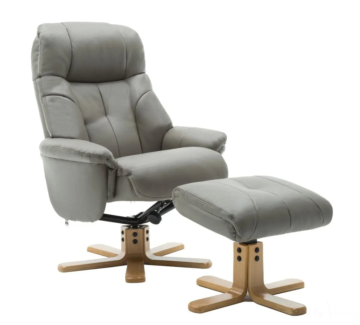 Dubai Faux Leather Grey Plush Swivel Recliner Chair With Matching Footstool GFA