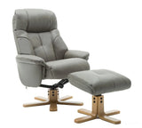 Dubai Faux Leather Grey Plush Swivel Recliner Chair With Matching Footstool GFA