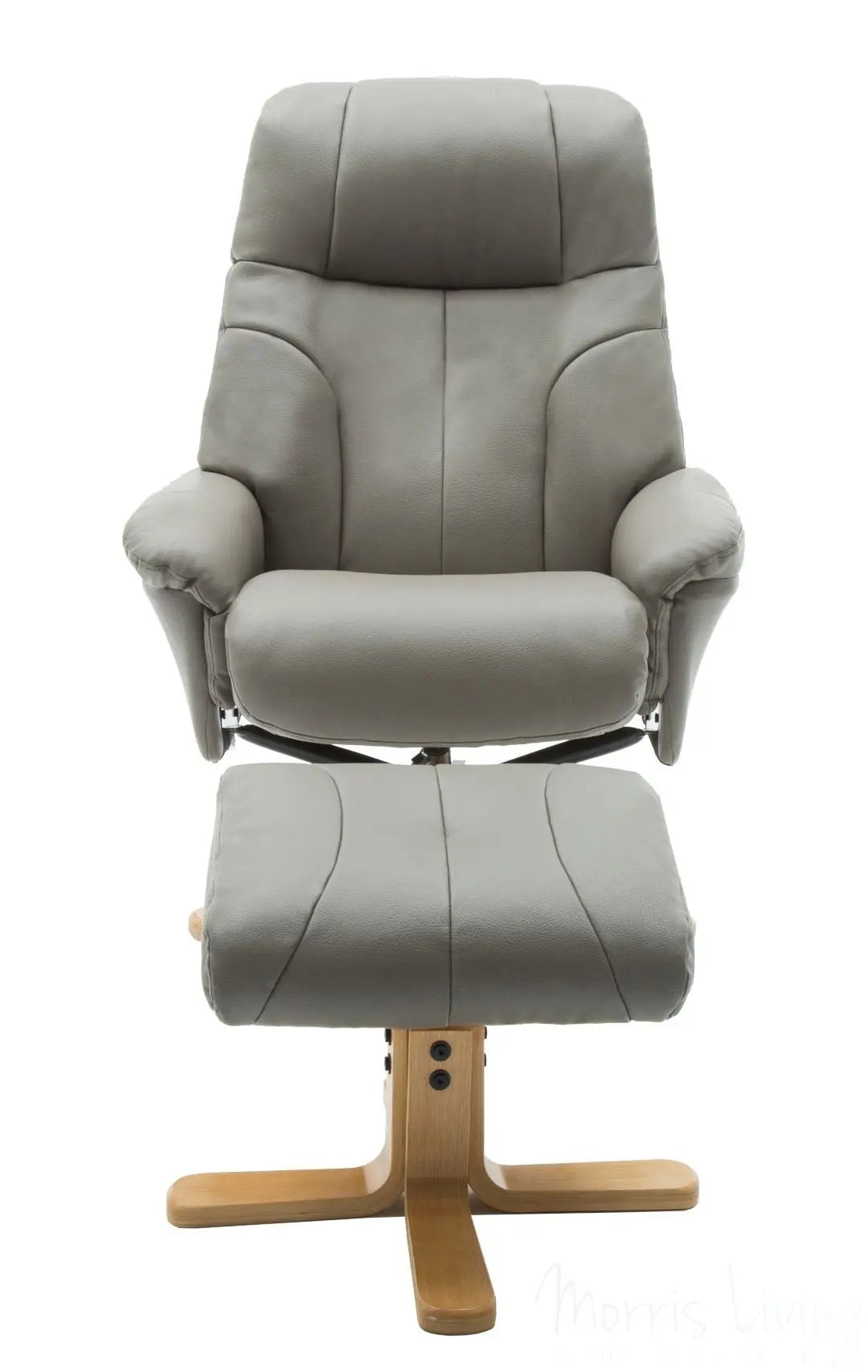 Dubai Faux Leather Grey Plush Swivel Recliner Chair With Matching Footstool GFA