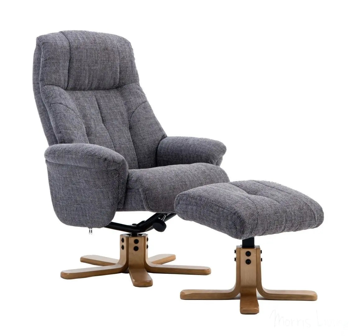 Dubai Lisbon Grey Fabric Swivel Recliner Chair With Matching Footstool GFA