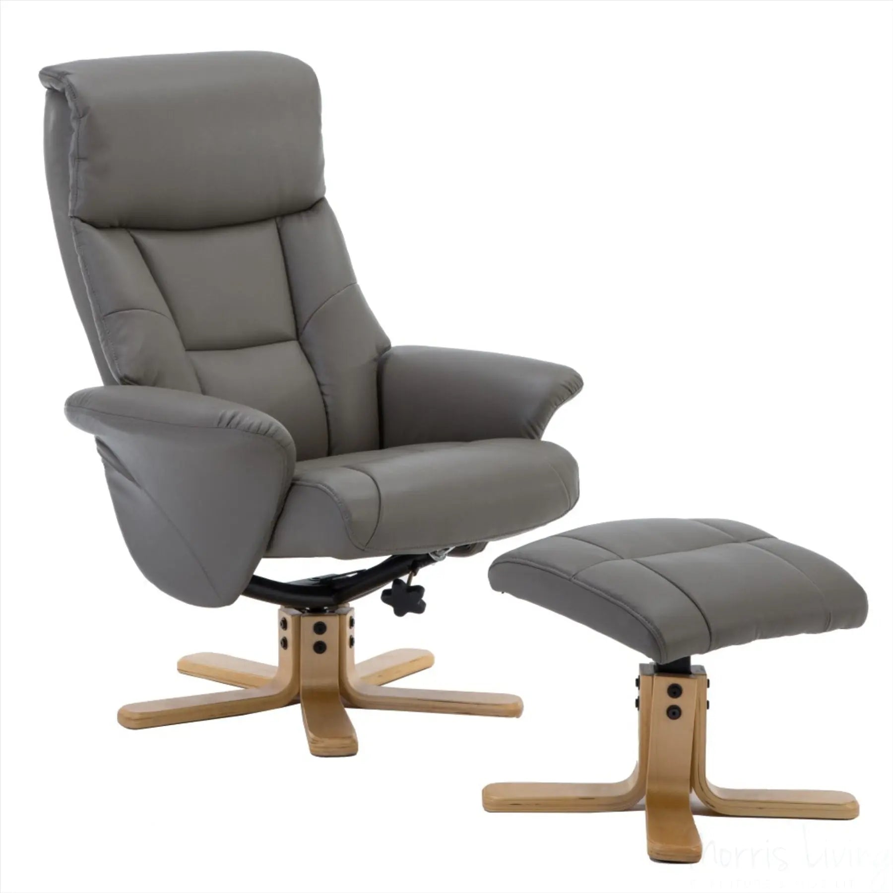 Marseille Faux Leather Swivel Recliner Chair In Grey With Footstool GFA