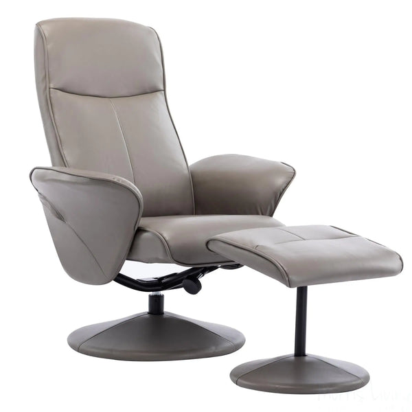 Memphis Swivel Recliner Chair & Footstool in Grey Faux Leather Refurbished Morris Living