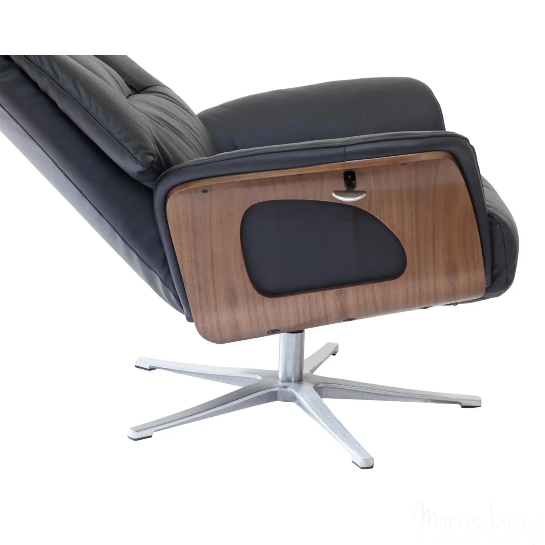 Stratford Swivel Recliner Chair in Genuine Black Leather with Matching Footstool Morris Living