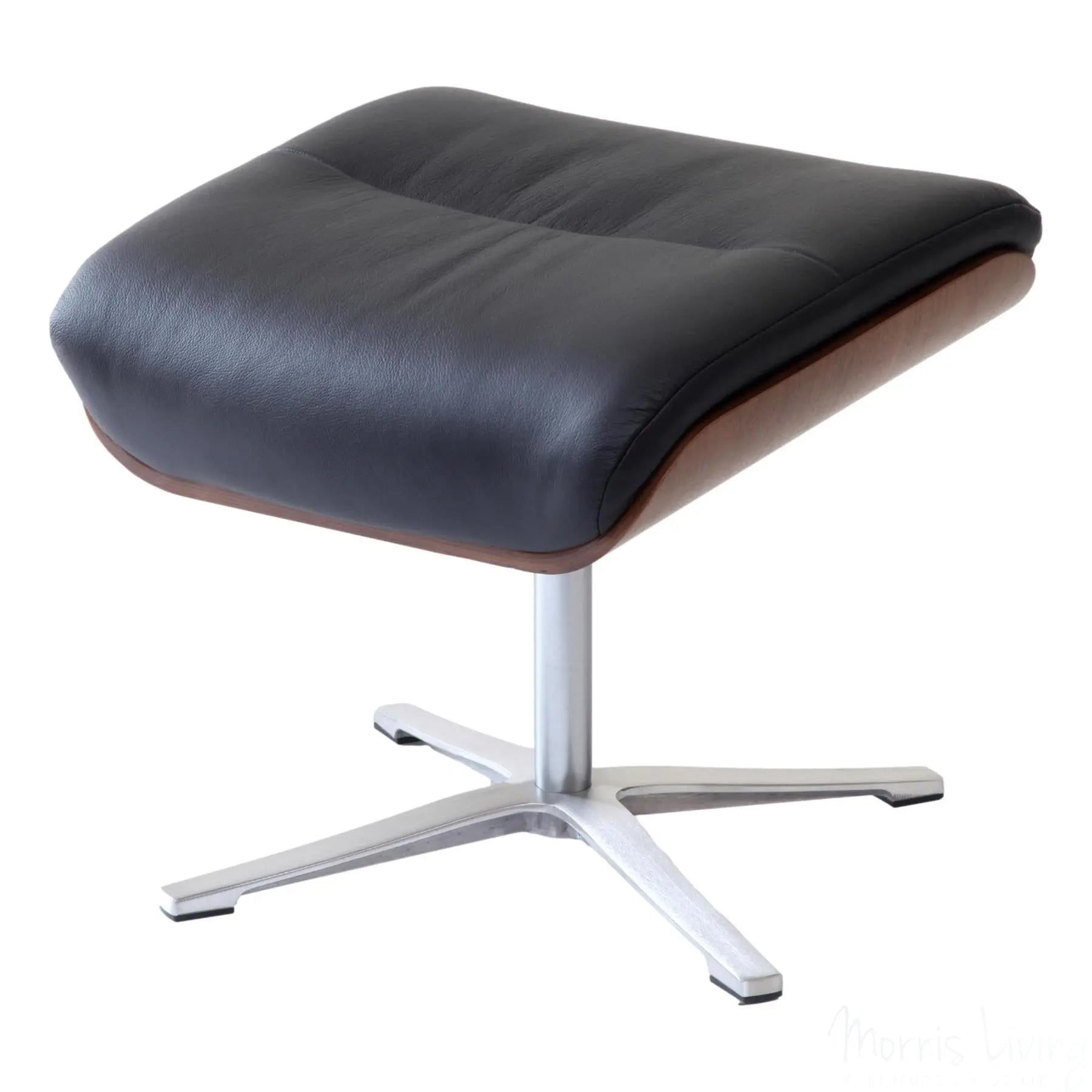 Stratford Swivel Recliner Chair in Genuine Black Leather with Matching Footstool Morris Living