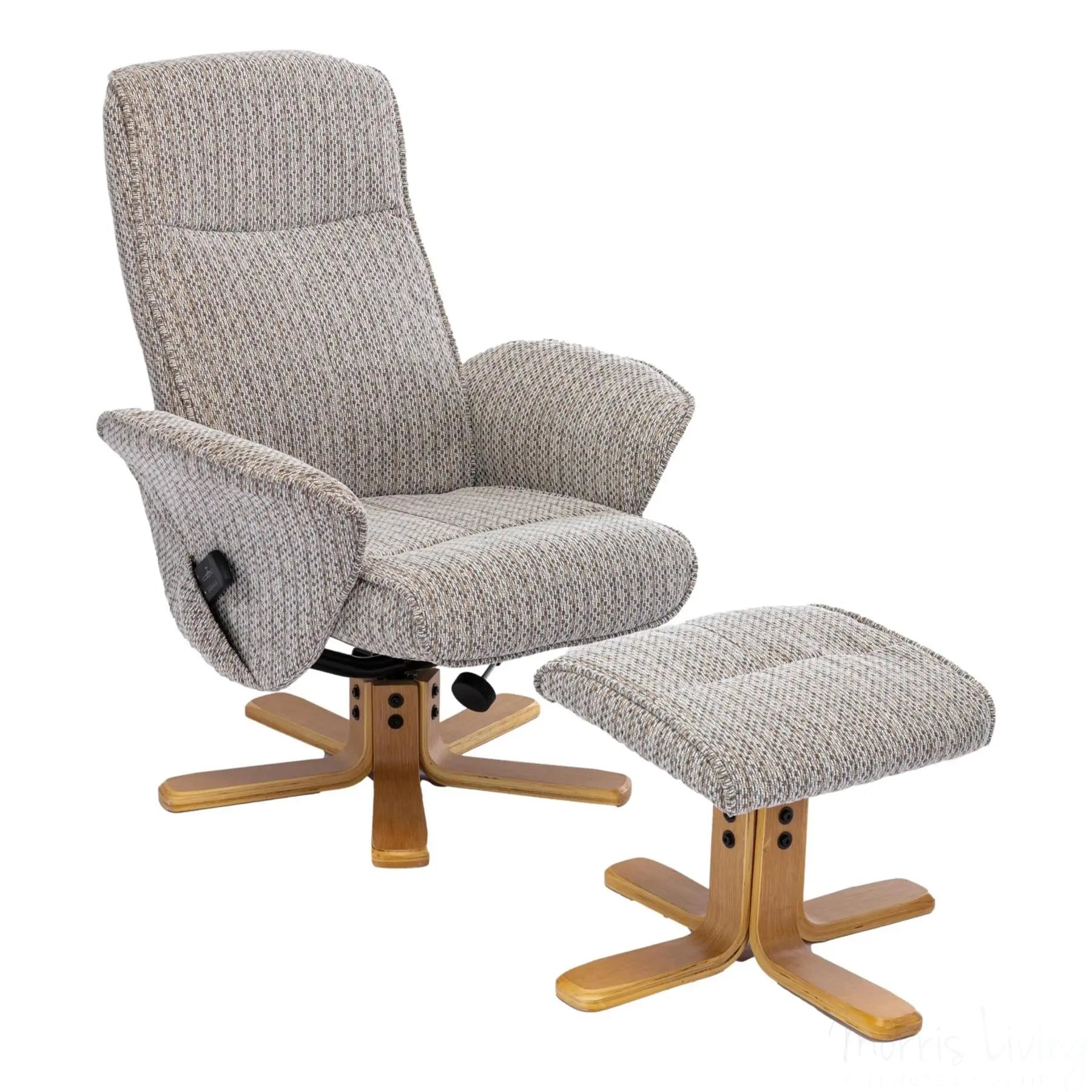 The Alexandria Swivel Recliner Chair & Footstool - Heat & Massage - Wheat Fabric Morris Living