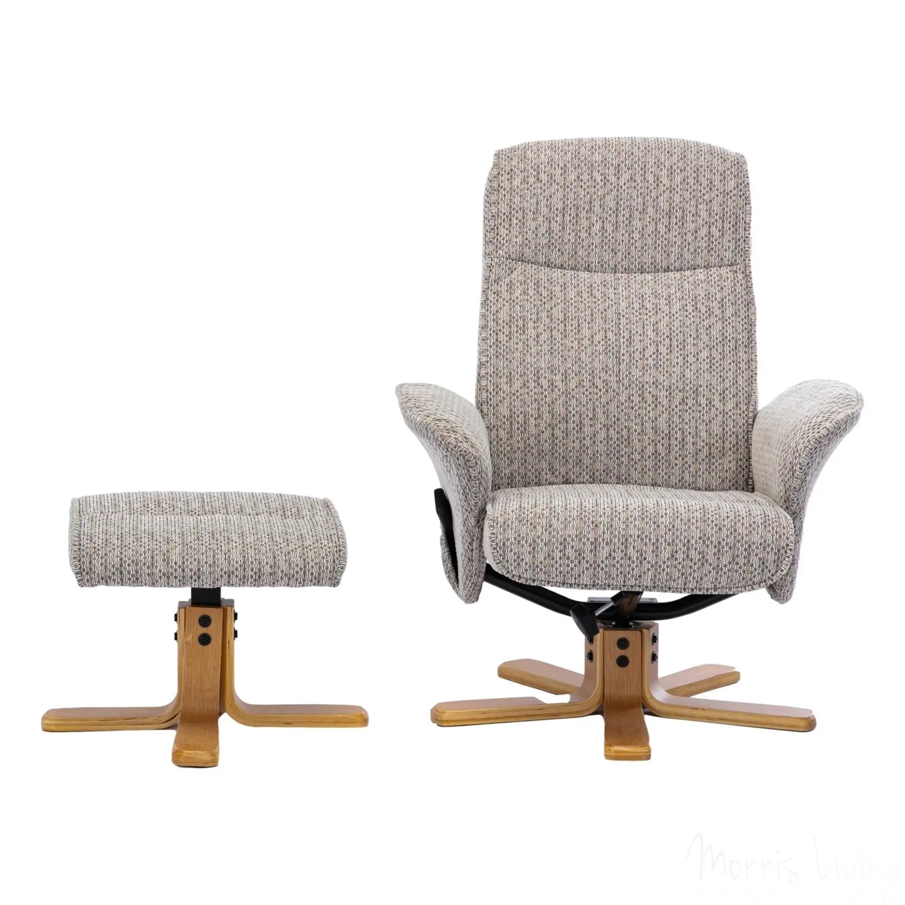 The Alexandria Swivel Recliner Chair & Footstool - Heat & Massage - Wheat Fabric Morris Living