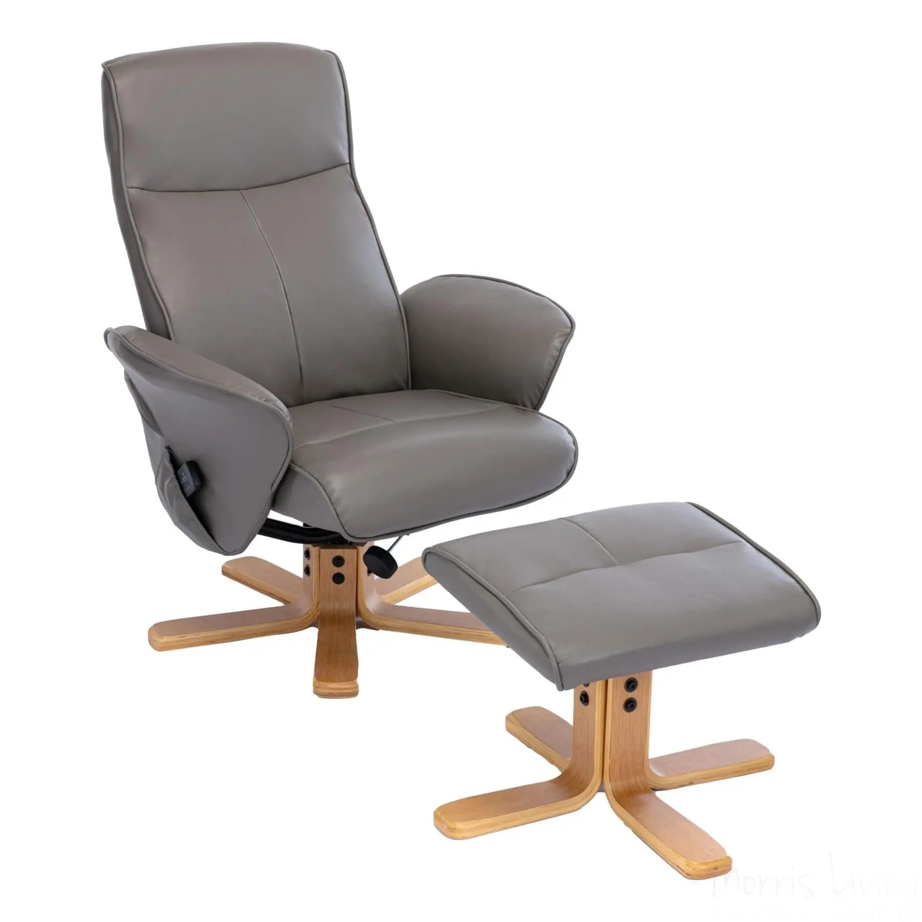 The Alexandria Swivel Recliner Chair with Heat & Massage - Grey Faux Leather Morris Living