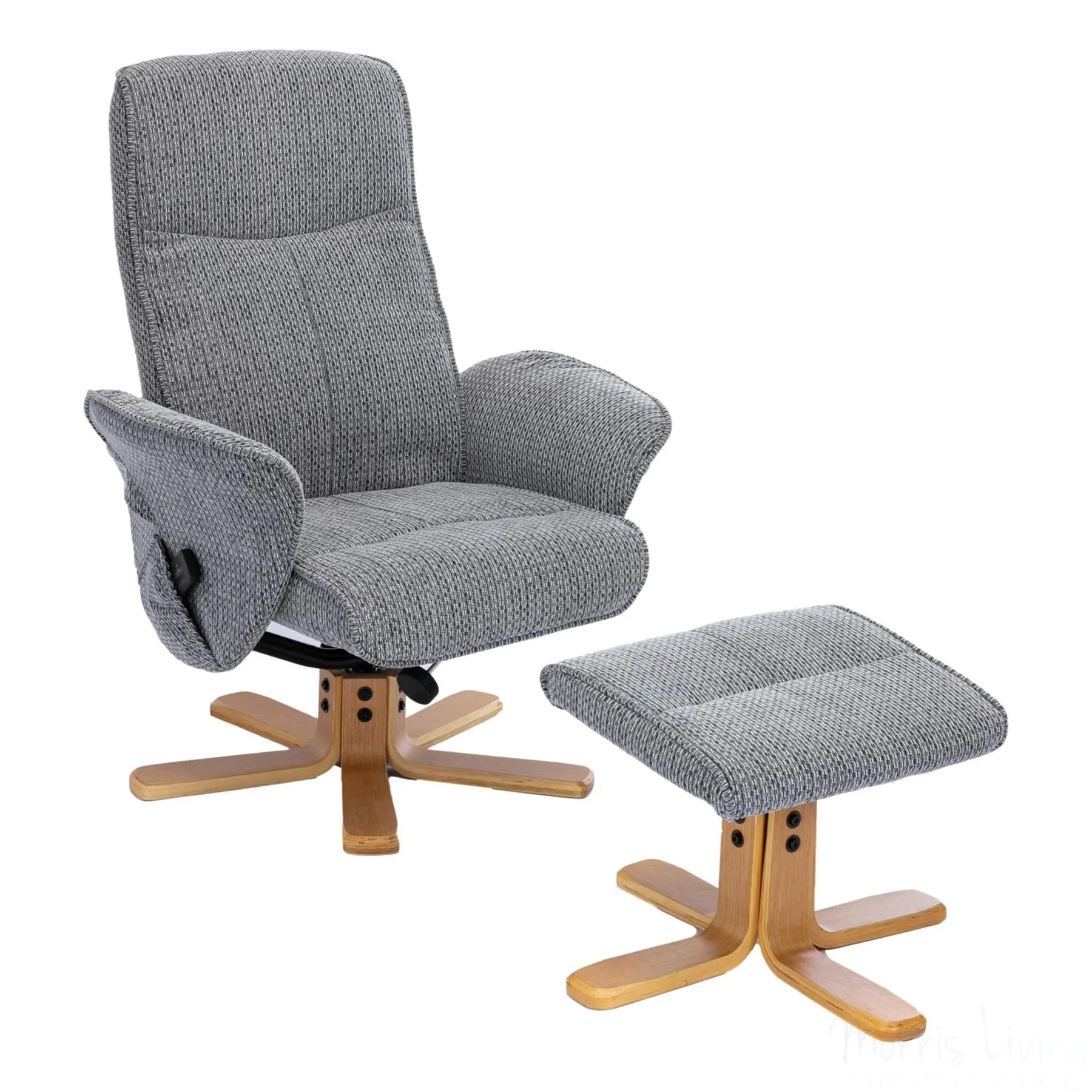 The Alexandria Swivel Recliner Chair with Heat & Massage - Lake Blue Fabric Morris Living