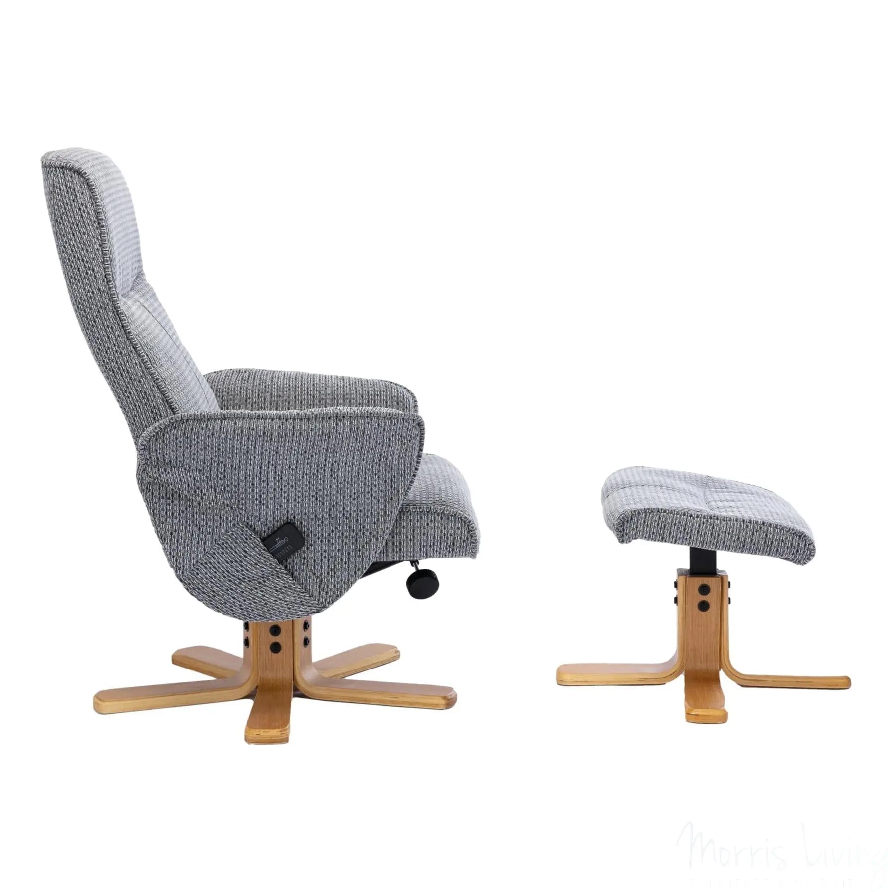 The Alexandria Swivel Recliner Chair with Heat & Massage - Lake Blue Fabric Morris Living