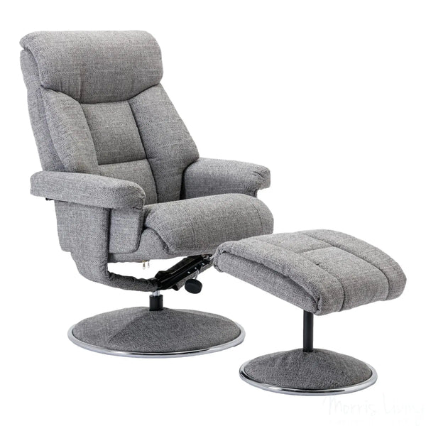 The Biarritz - Swivel Recliner Chair & Footstool in Lisbon Rock Fabric - Refurbished Morris Living