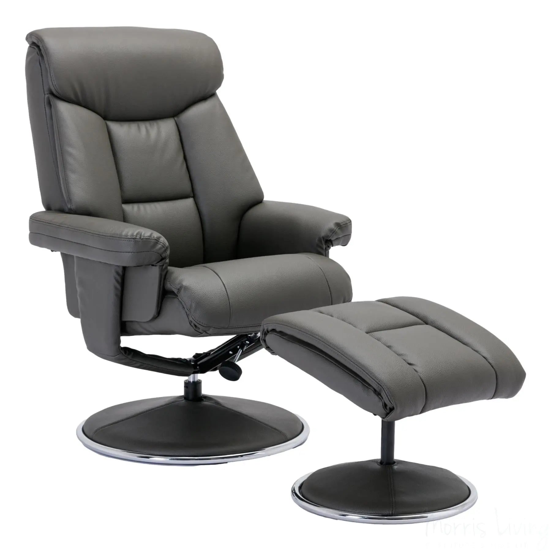 The Biarritz - Swivel Recliner Chair & Matching Footstool in Cinder Plush Faux Leather Morris Living