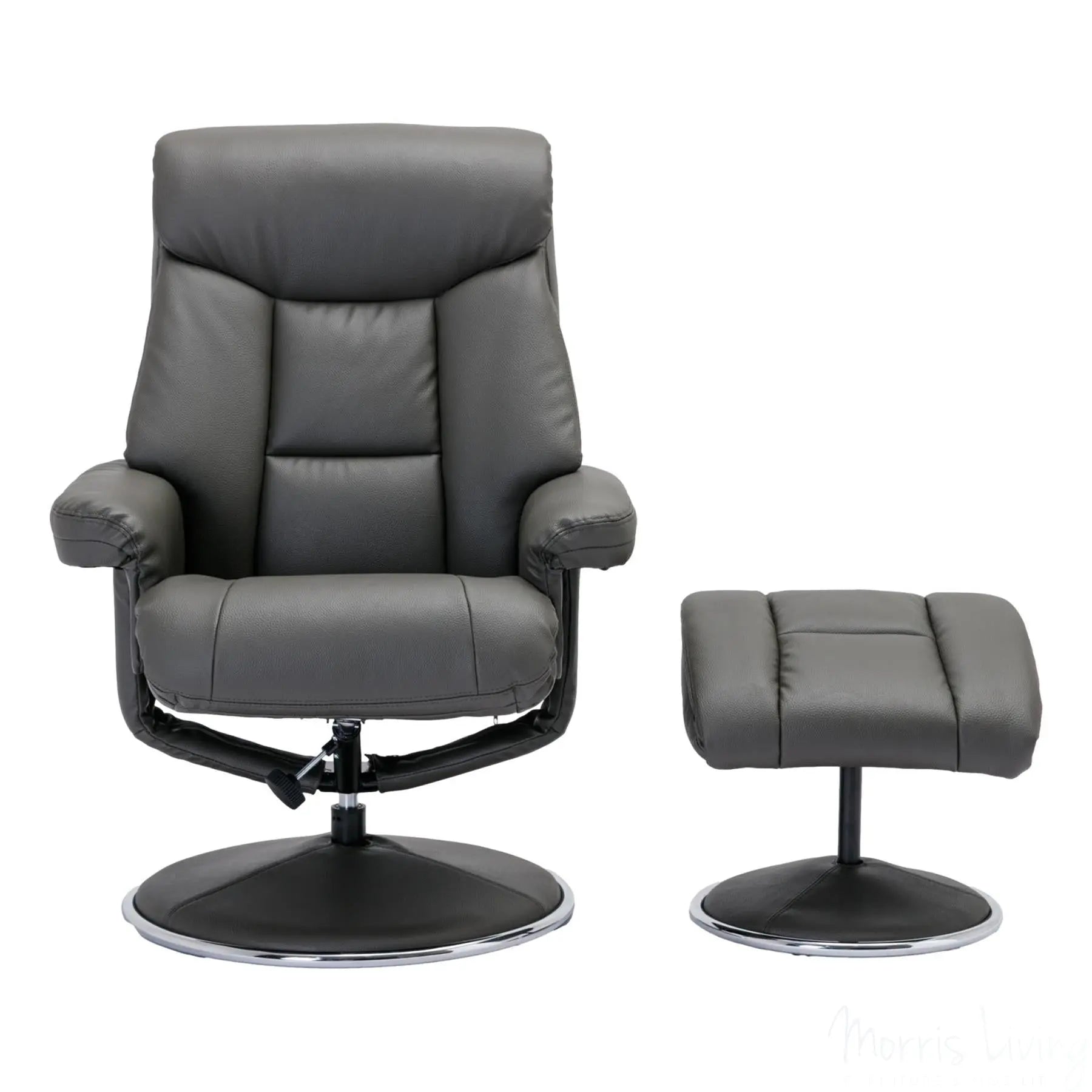 The Biarritz - Swivel Recliner Chair & Matching Footstool in Cinder Plush Faux Leather Morris Living