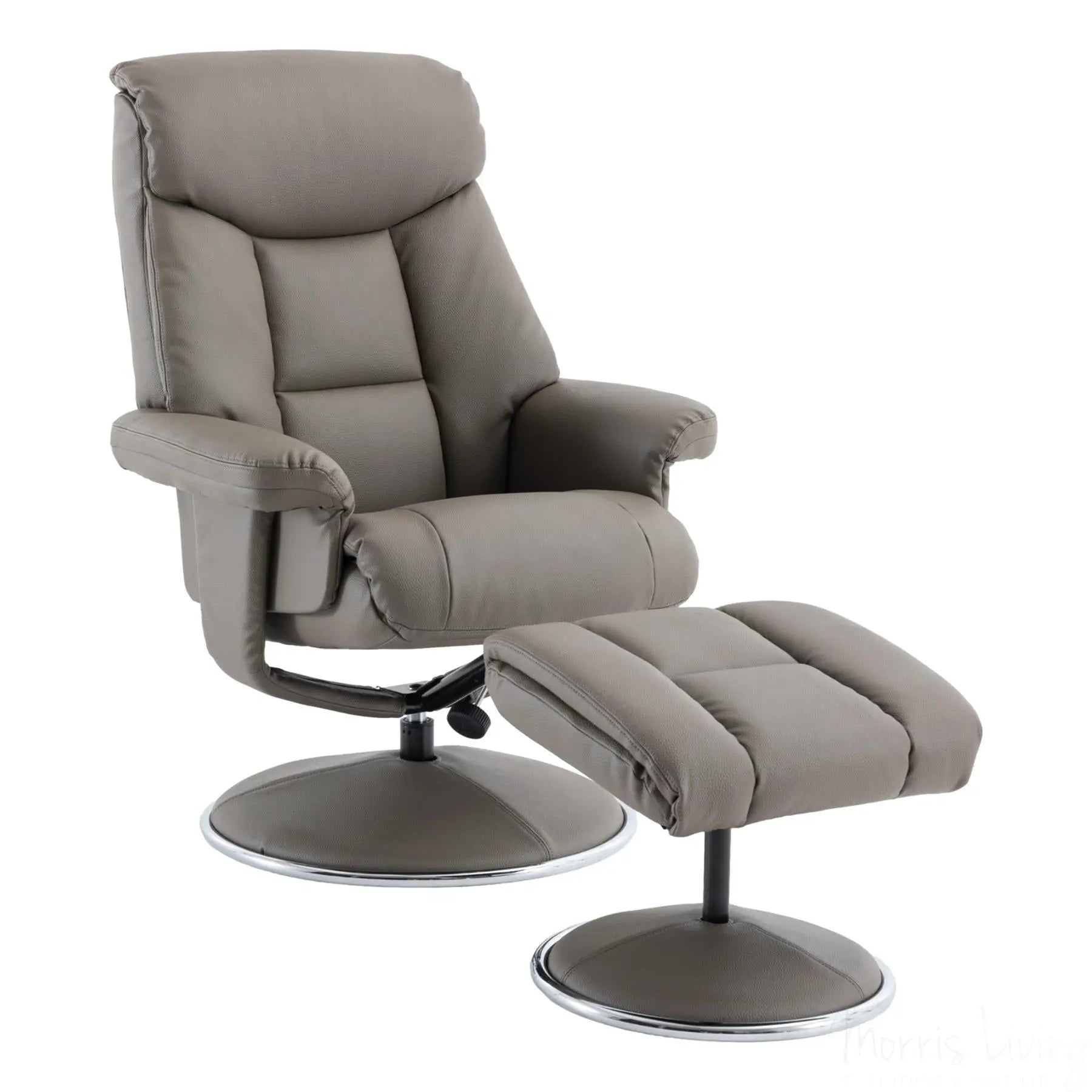 The Biarritz - Swivel Recliner Chair & Matching Footstool in Grey Plush Faux Leather Morris Living