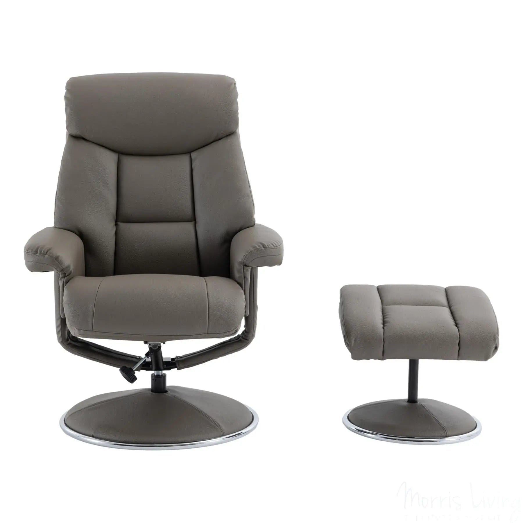 The Biarritz - Swivel Recliner Chair & Matching Footstool in Grey Plush Faux Leather Morris Living