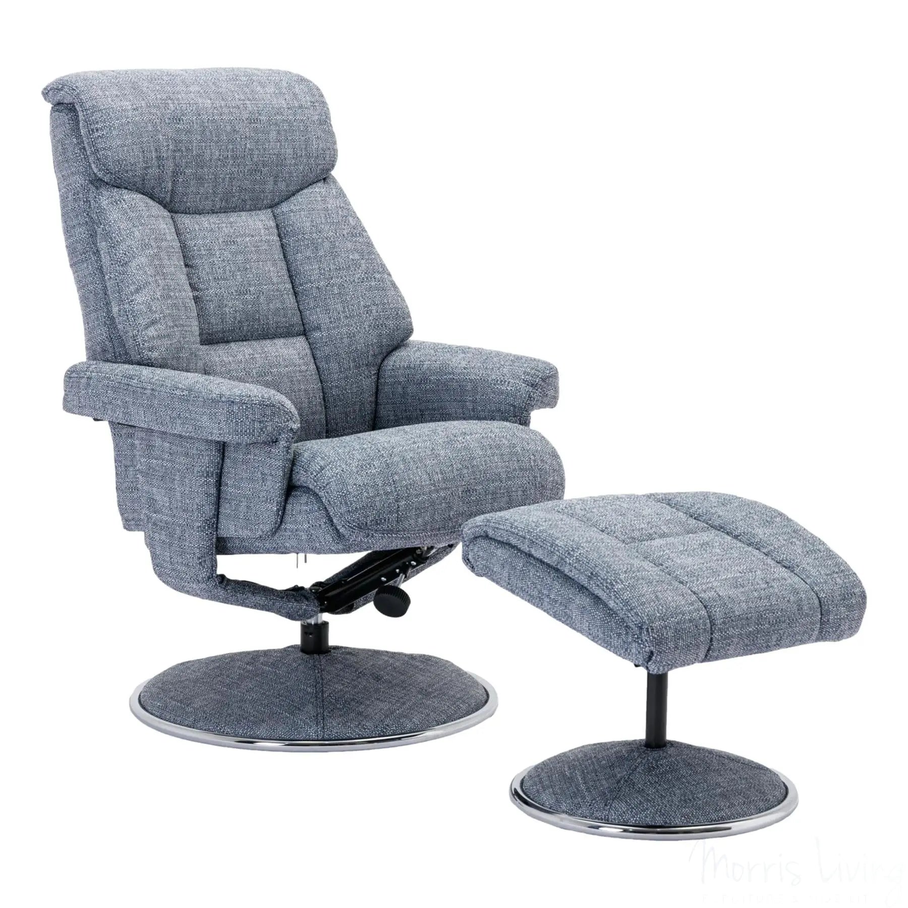 The Biarritz - Swivel Recliner Chair & Matching Footstool in Lisbon Marine Fabric Morris Living
