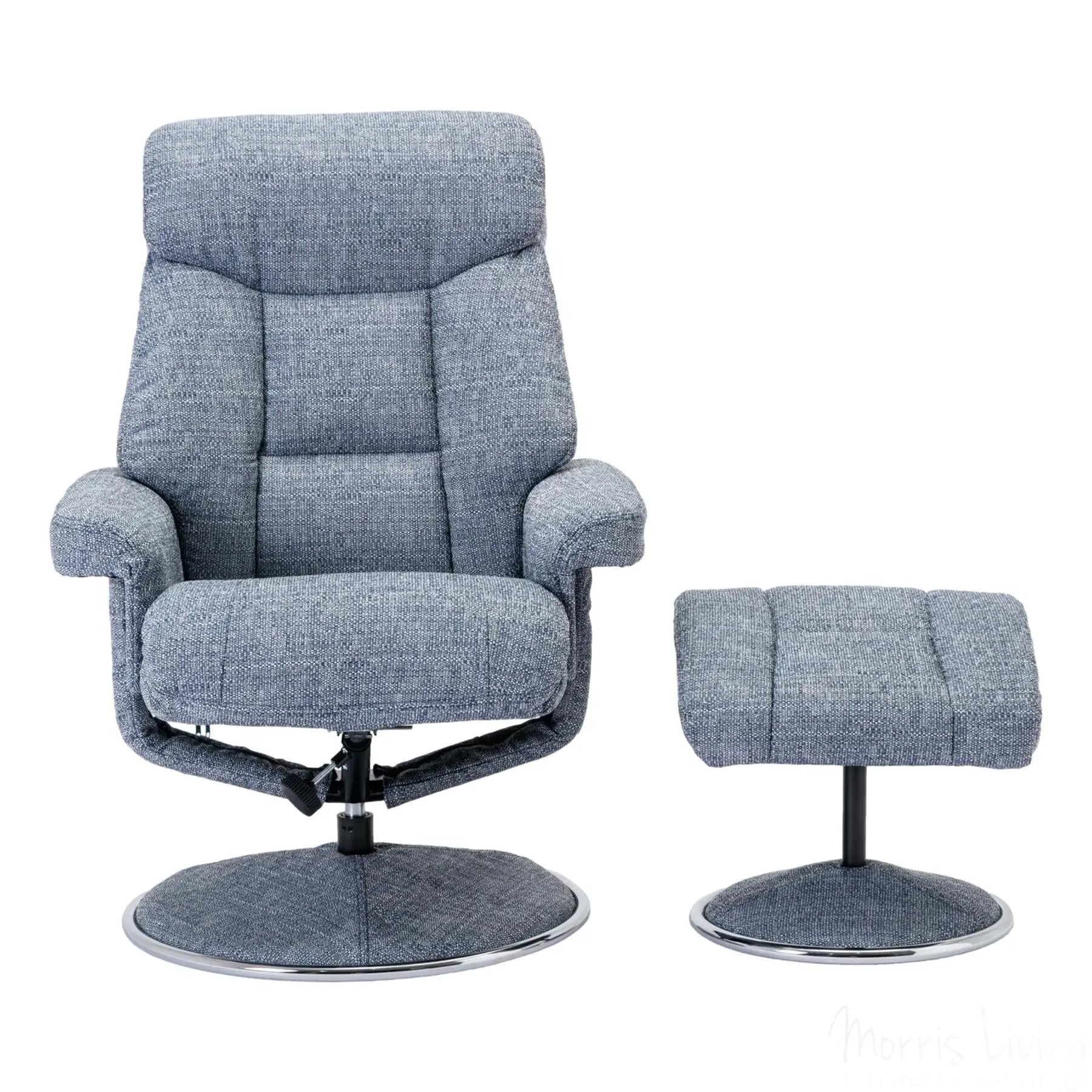The Biarritz - Swivel Recliner Chair & Matching Footstool in Lisbon Marine Fabric Morris Living