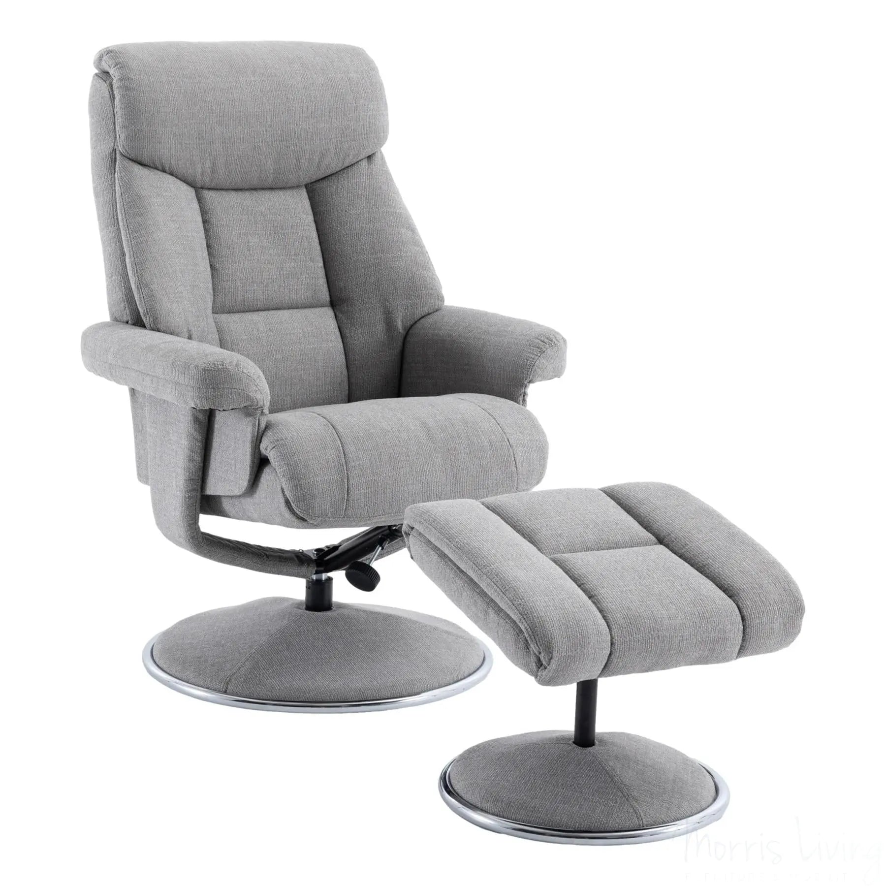 The Biarritz - Swivel Recliner Chair & Matching Footstool in Lisbon Silver Fabric Morris Living
