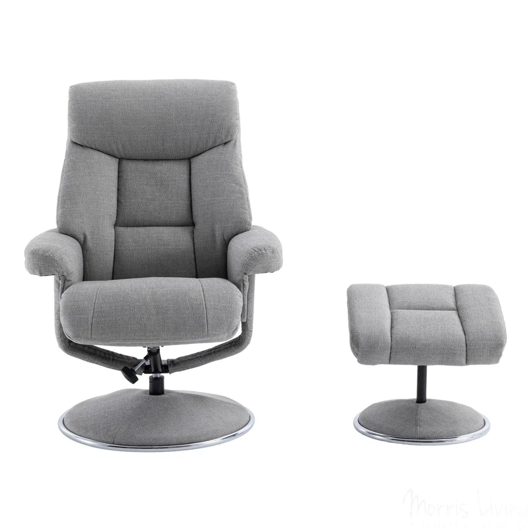 The Biarritz - Swivel Recliner Chair & Matching Footstool in Lisbon Silver Fabric Morris Living