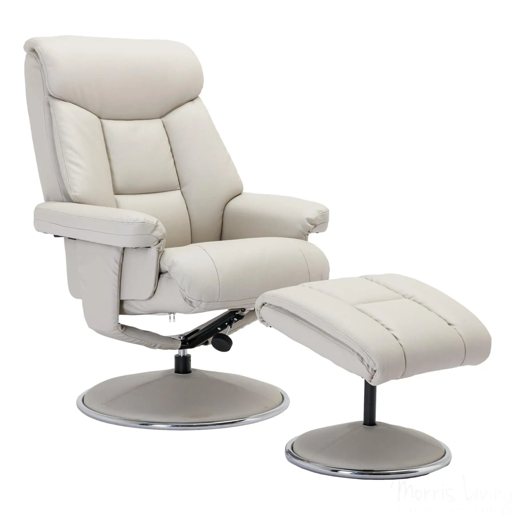 The Biarritz - Swivel Recliner Chair & Matching Footstool in Mushroom Plush Faux Leather Morris Living