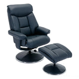 The Biarritz - Swivel Recliner Chair & Matching Footstool in Navy Plush Faux Leather Morris Living