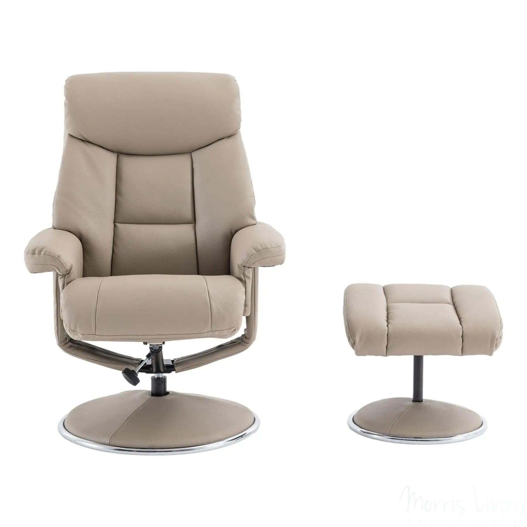 The Biarritz - Swivel Recliner Chair & Matching Footstool in Pebble Plush Faux Leather Morris Living