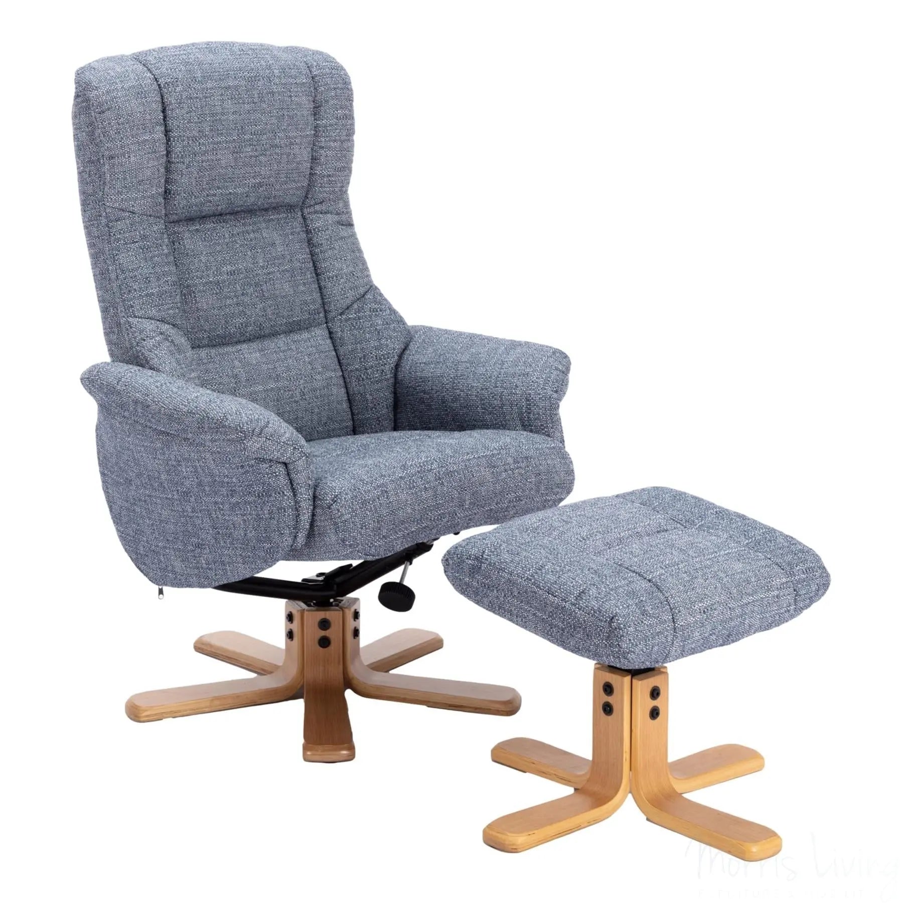 The Cairo - Lisbon Marine Blue Fabric - Swivel Recliner Chair & Matching Footstool Morris Living