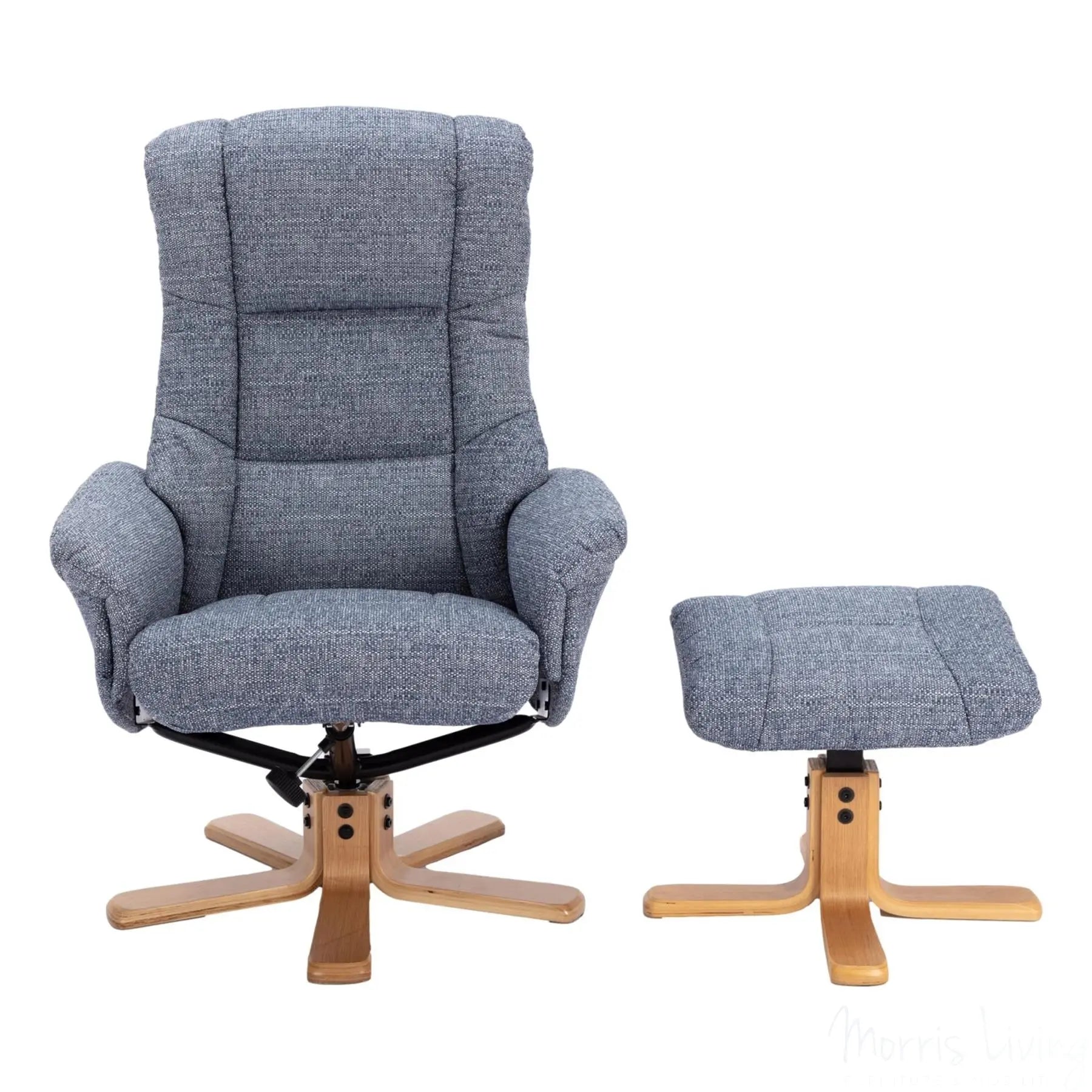 The Cairo - Lisbon Marine Blue Fabric - Swivel Recliner Chair & Matching Footstool Morris Living