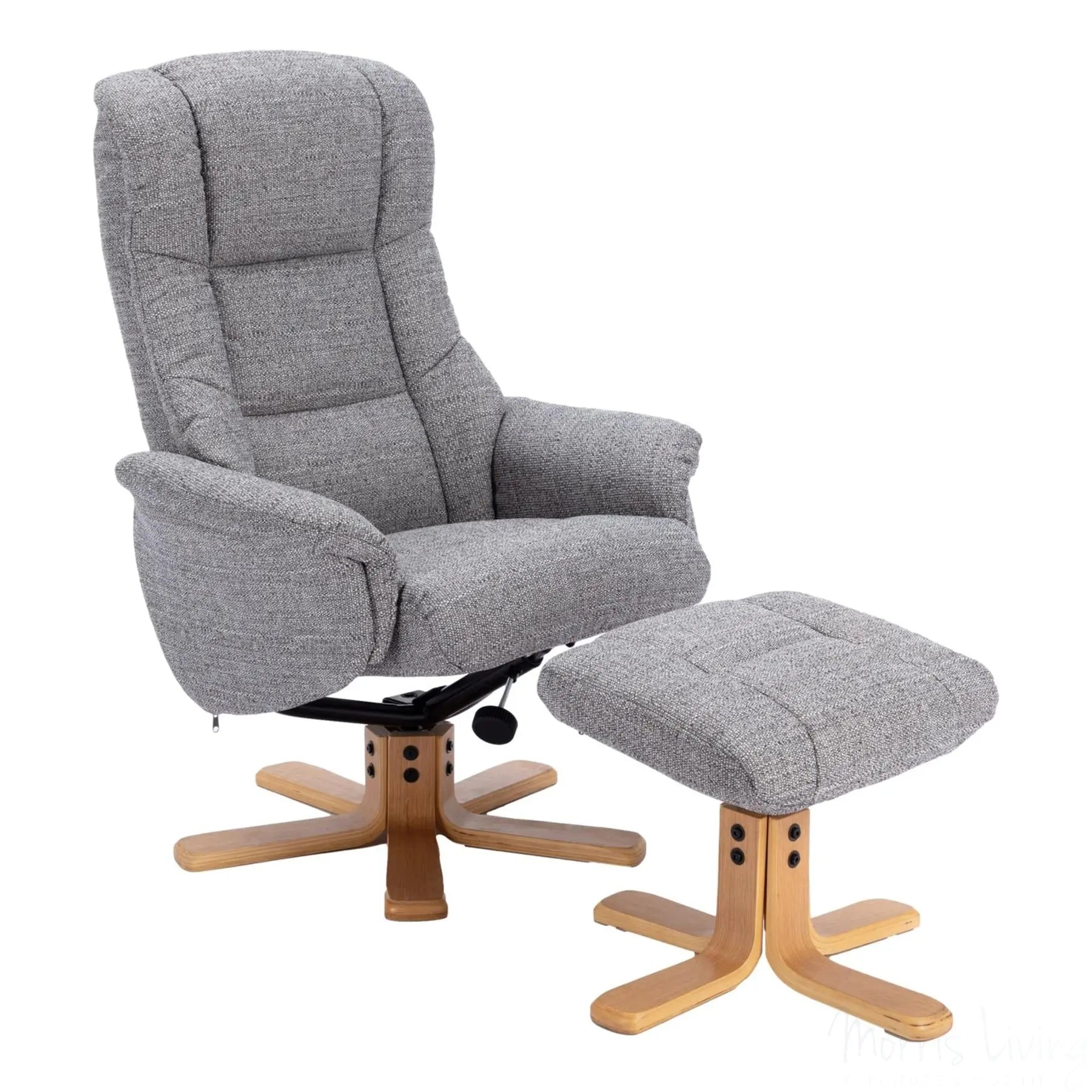 The Cairo - Lisbon Rock Grey/Beige Fabric - Swivel Recliner Chair & Matching Footstool Morris Living