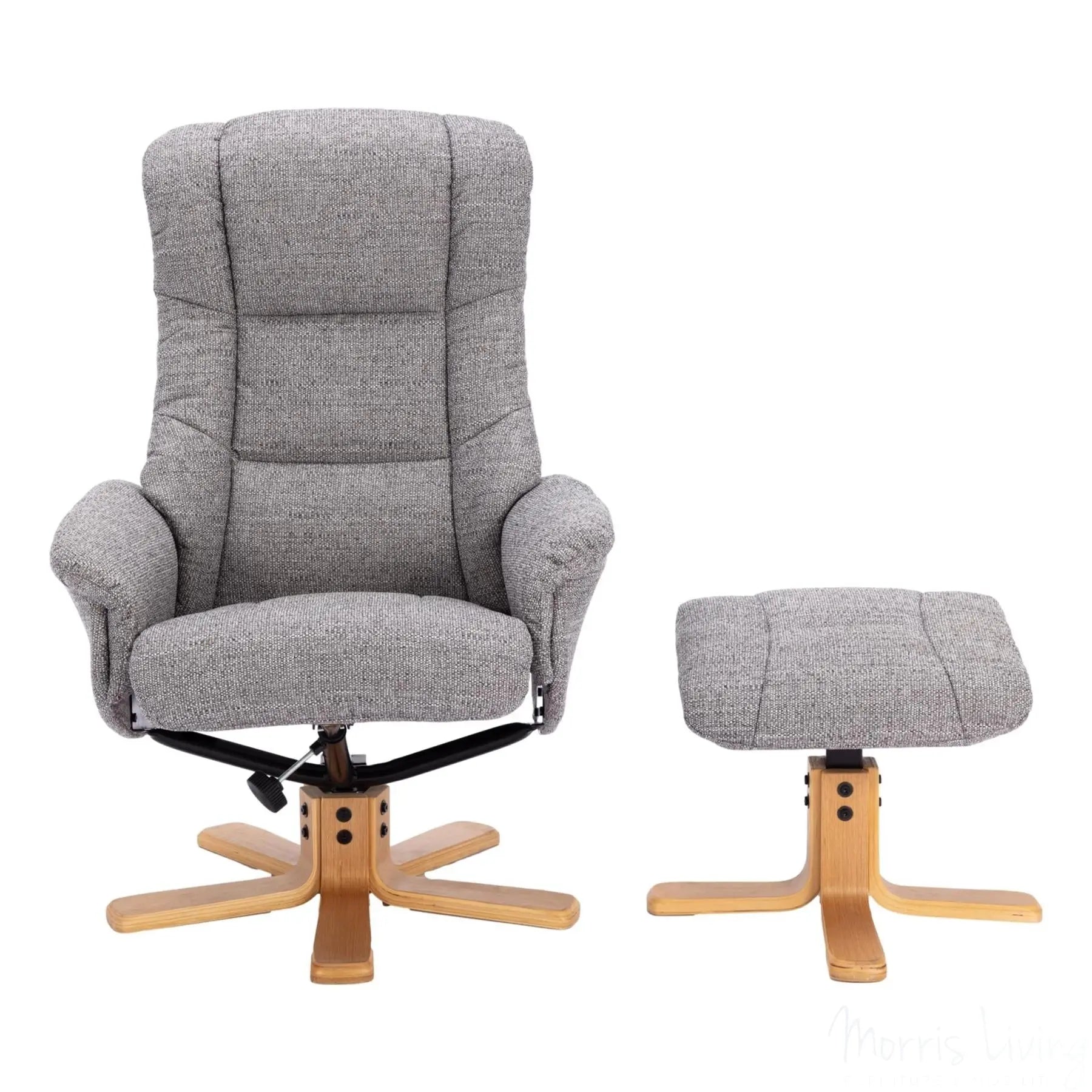 The Cairo - Lisbon Rock Grey/Beige Fabric - Swivel Recliner Chair & Matching Footstool Morris Living