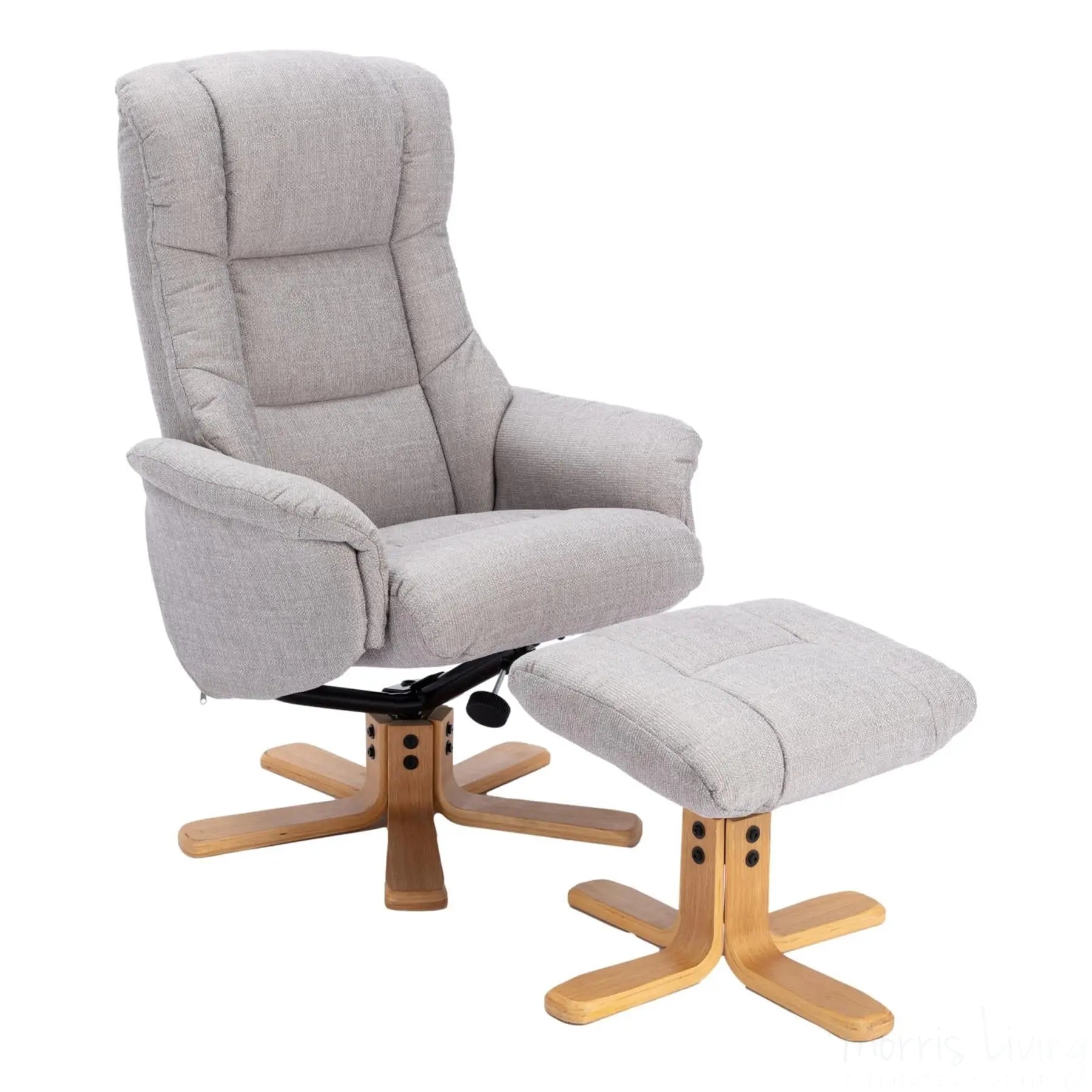 The Cairo - Lisbon Silver Fabric - Swivel Recliner Chair & Matching Footstool Morris Living