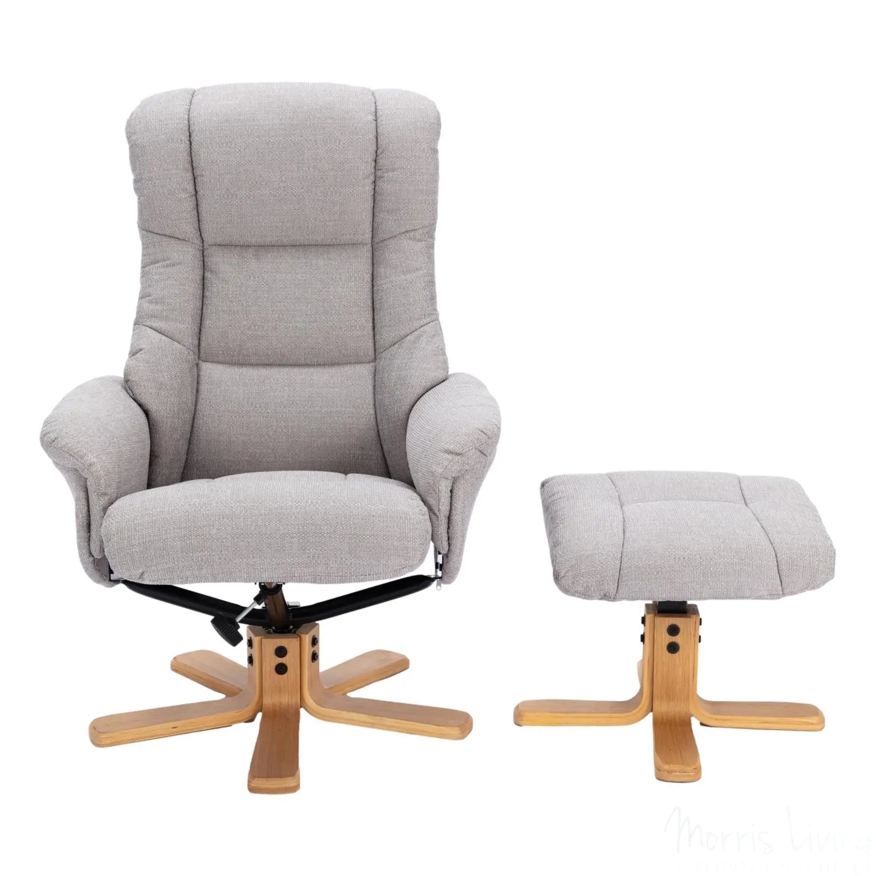 The Cairo - Lisbon Silver Fabric - Swivel Recliner Chair & Matching Footstool Morris Living