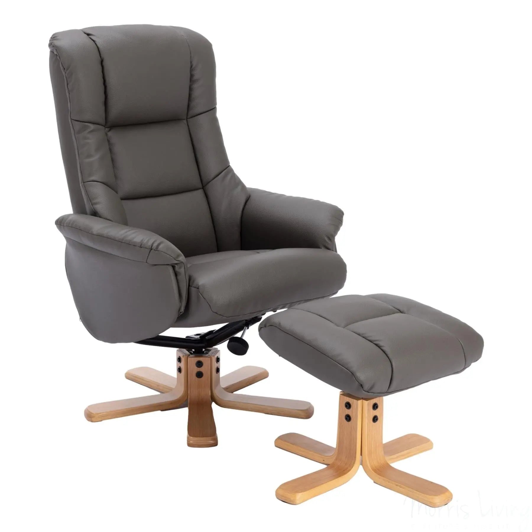 The Cairo - Swivel Recliner Chair & Matching Footstool in Cinder Faux Leather Morris Living