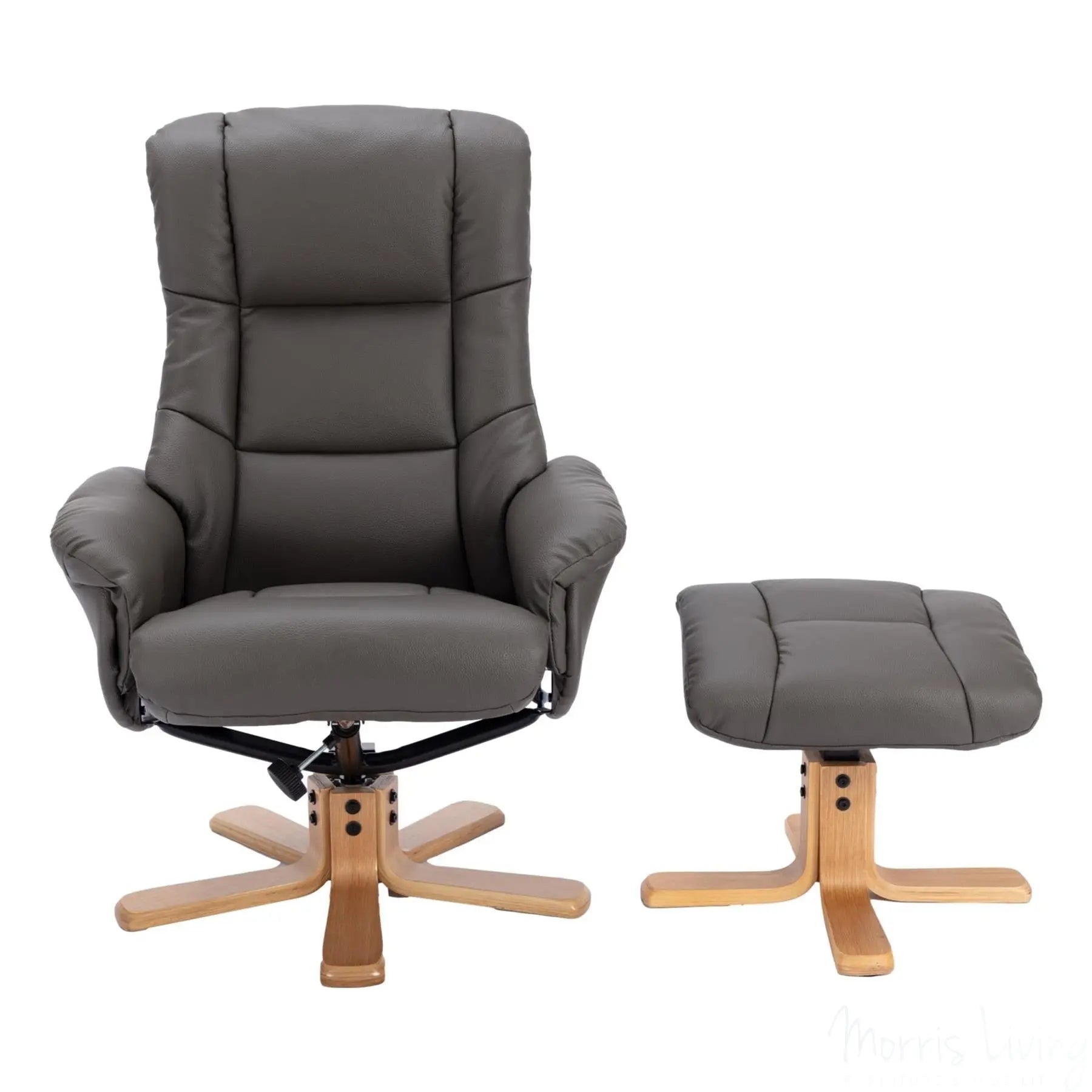 The Cairo - Swivel Recliner Chair & Matching Footstool in Cinder Faux Leather Morris Living