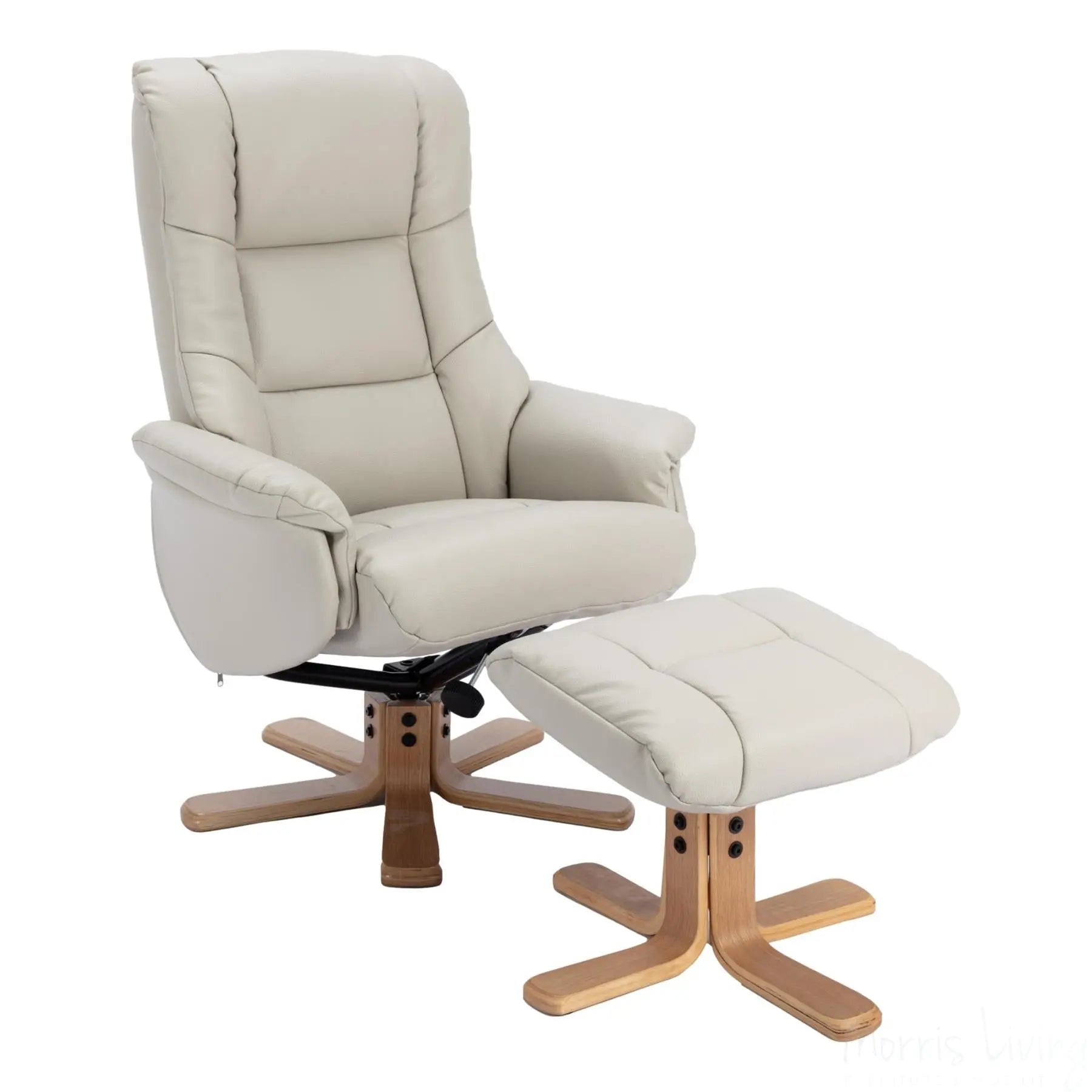 The Cairo - Swivel Recliner Chair & Matching Footstool in Mushroom Faux Leather Morris Living