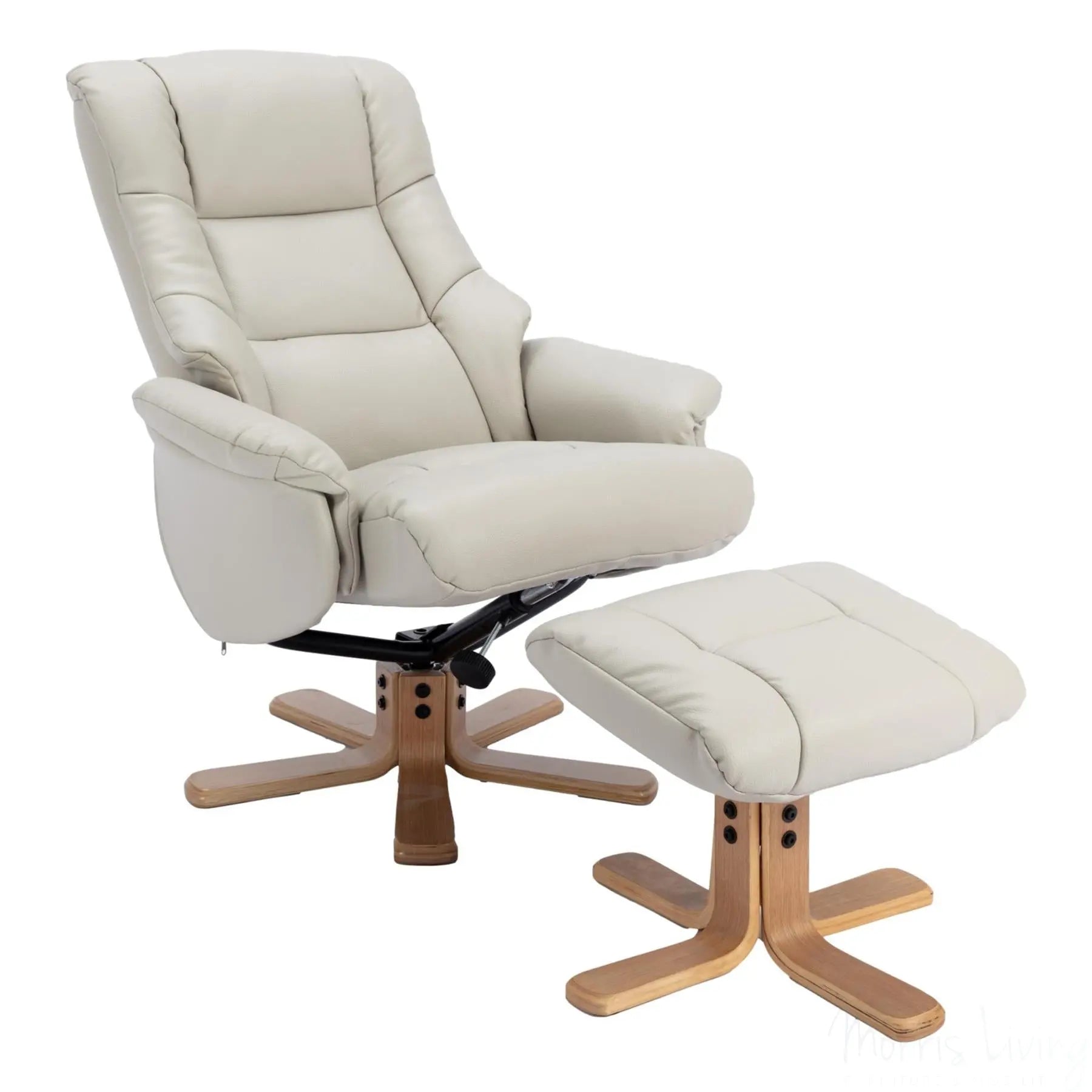 The Cairo - Swivel Recliner Chair & Matching Footstool in Mushroom Faux Leather Morris Living