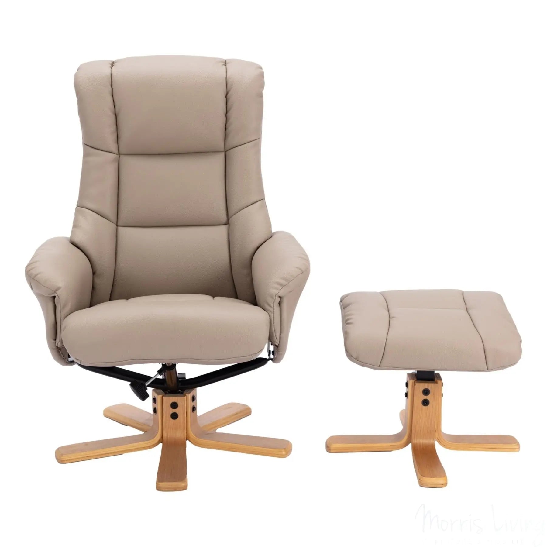 The Cairo - Swivel Recliner Chair & Matching Footstool in Pebble Faux Leather Morris Living