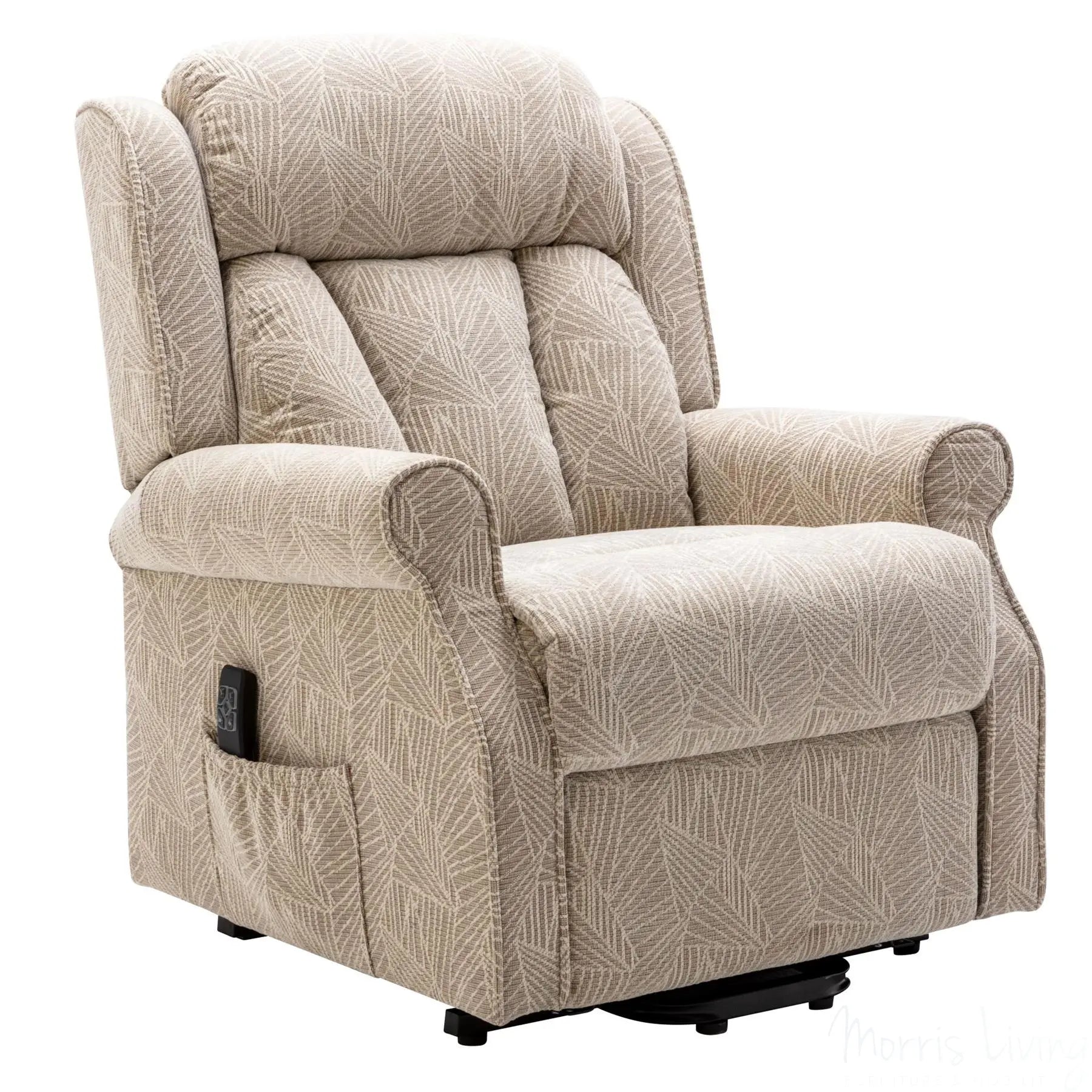 The Darwin - Dual Motor Riser Recliner Mobility Arm Chair in Cream Brushstroke Fabric Morris Living